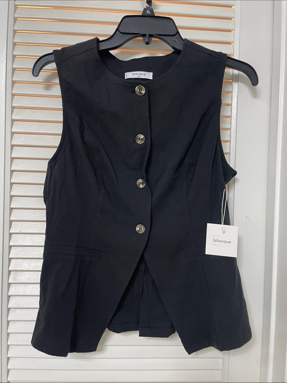 blanque Sleeveless Button Front Black Vest